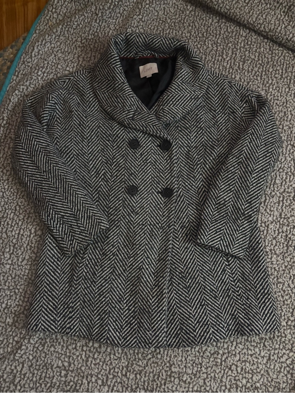 LOFT Black & White Herringbone Double-Breasted Coat